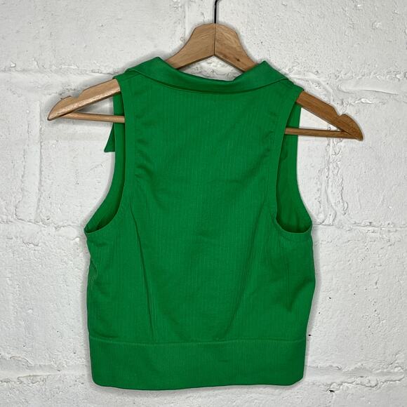 DVF for Target Seamless Collared Ribbed Polo Cropped Fitted Top Green  XS - Picture 4 of 7